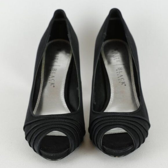 White House Black Market Jordin Women's Size 8 Black Textile Peep Toe Heels - Picture 2 of 10